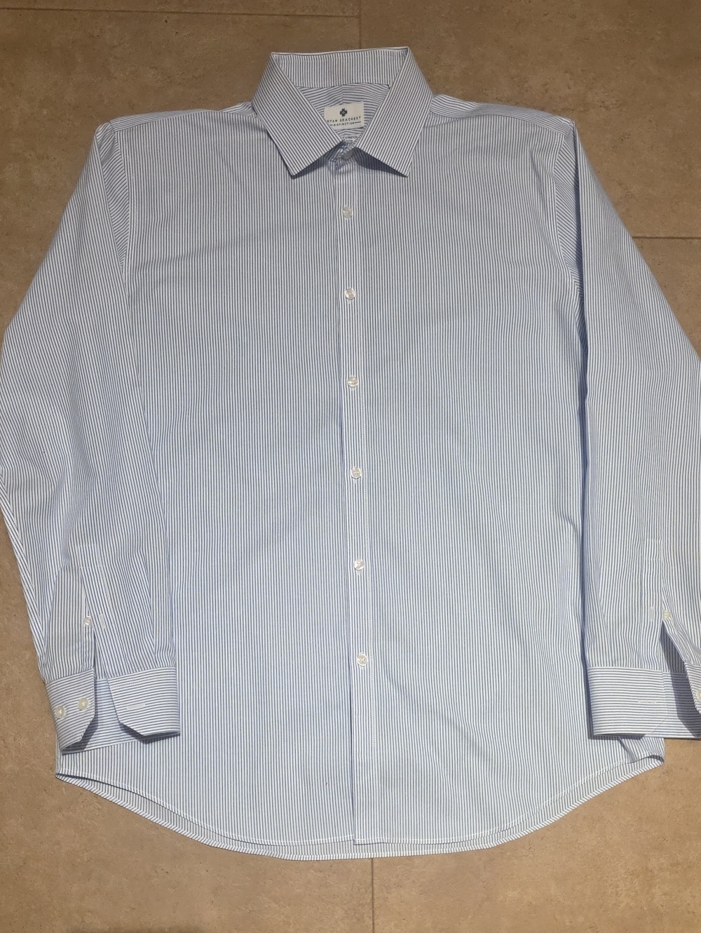 Ryan Seacrest Light Blue Pinstripe Dress Shirt. Slim Fit Stretch. Size 16½ 34/35